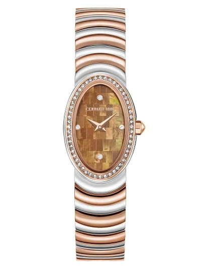 شيروتي 1881 Women's Cerruti 1881 Norcia Analog Women's Watch - Oval Mosaic Brown Mother of Pearl Dial, Two-Tone Bracelet, Butterfly Buckle