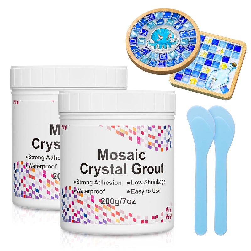 Karidge Mosaic Crystal Grout Kit with Scraper, Mosaic Crystal Sealant, Handmade Decorate Tessellated Coasters, No Need to add Water, Perfect for DIY Craft Projects & Tile Accessories (Translucent, 14oz) - Image 1