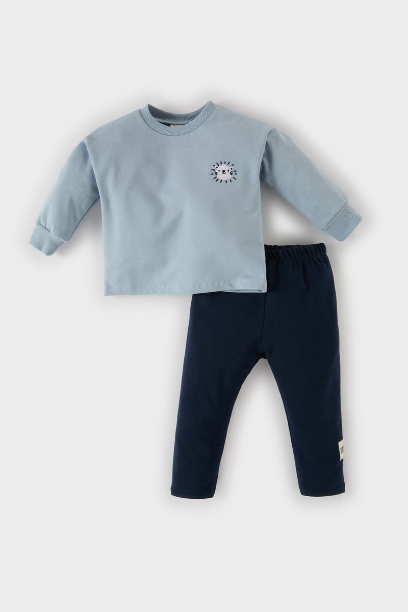 DeFacto Baby Boy Printed Sweatshirt Sweatpants 2 Piece Set - Image 1
