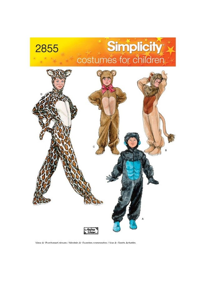 سيمبليسيتي أنماط سيمبليسيتي 2855 نمط خياطة الفهد والدب والغوريلا والأسد للأولاد والبنات أزياء الهالوين، مقاسات XS-L - Image 1