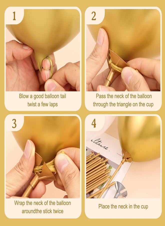 PP OPOUNT 35 PCS Balloon Sticks, 12.6 inches Gold Balloon Sticks with Cups, Plastic Balloon Sticks for Birthday, Party, Anniversary, Wedding Decoration, Balloon Sticks for Centerpieces - Image 3