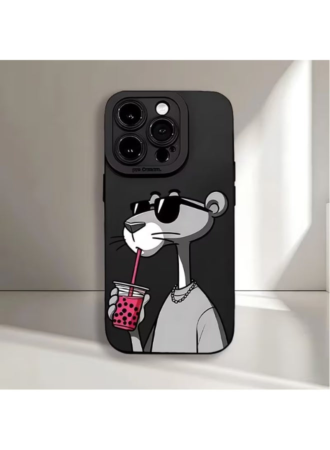 Temu This iPhone case features a black and white tiger design with a creative pink cup handle and UV printing, providing 360-degree protection. It is compatible with the iPhone 15 Pro Max. - Image 1