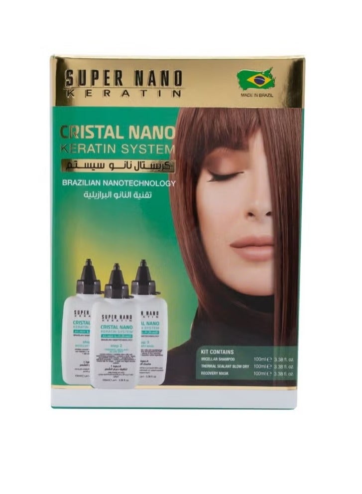 SUPER NANO KERATIN SUPER NANO CRISTAL NANO BRAZILIAN NANOTECHNOLOGY 3*100ML - Image 1