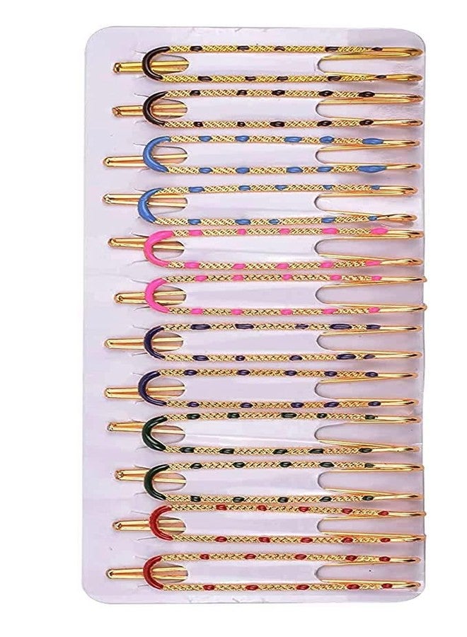 Boulevar Stainless Steel Saree Pins Chunari Pin Hijab Pin Fancy Patli Hold Sadi Dupatta Brooch Pin for Women (Yellow) 12 PCS - Image 1
