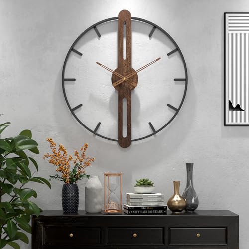 DAYDAYART Modern Walnut Dial Wall Clock, Wood Large Wall Clock Decor Metal Frame Silent Non Ticking for Living Room, Bedroom, Kitchen, Study Decoration, Handmade Home Present Idea, 20 in （50 cm） - Image 1