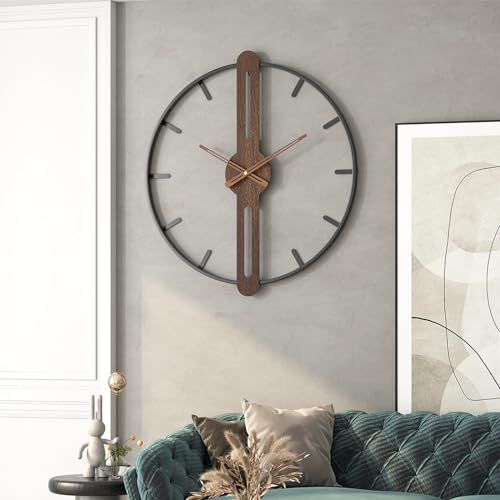 DAYDAYART Modern Walnut Dial Wall Clock, Wood Large Wall Clock Decor Metal Frame Silent Non Ticking for Living Room, Bedroom, Kitchen, Study Decoration, Handmade Home Present Idea, 20 in （50 cm） - Image 5