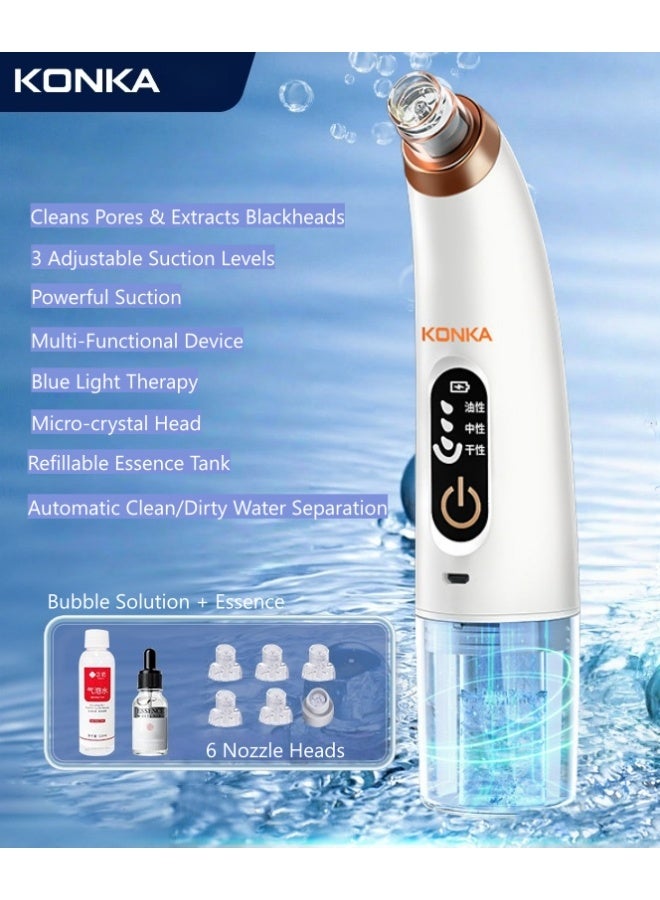 KONKA Micro-Bubble Blackhead Remover Pore Vacuum with 3 Suction Power, 6 Probes. Electric Acne Comedone Whitehead Extractor Tools for Face & Nose(Free Sparkling Water 120ml, Essence15ml) - Image 1