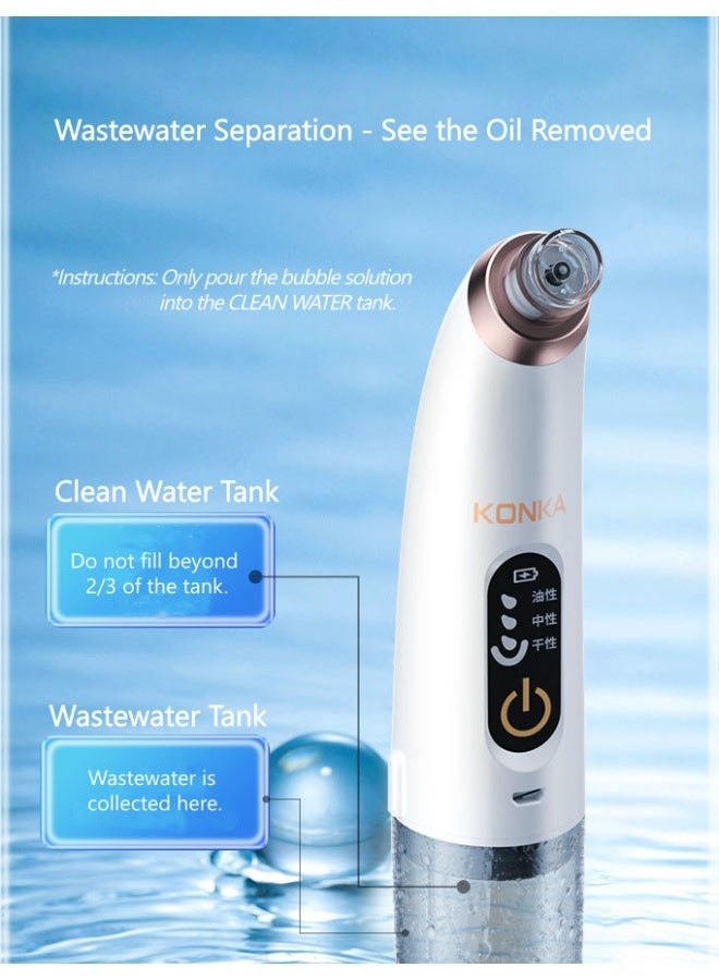 KONKA Micro-Bubble Blackhead Remover Pore Vacuum with 3 Suction Power, 6 Probes. Electric Acne Comedone Whitehead Extractor Tools for Face & Nose(Free Sparkling Water 120ml, Essence15ml) - Image 3