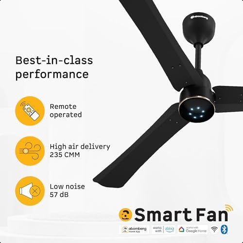 atomberg Renesa Halo Smart Alexa Enabled 1200mm BLDC Ceiling Fan with Remote | BEE 5 star | High Air Delivery | Low noise | LED Speed Indicator | Sleek Design | | 3 Year Warranty |Midnight Black - Image 3