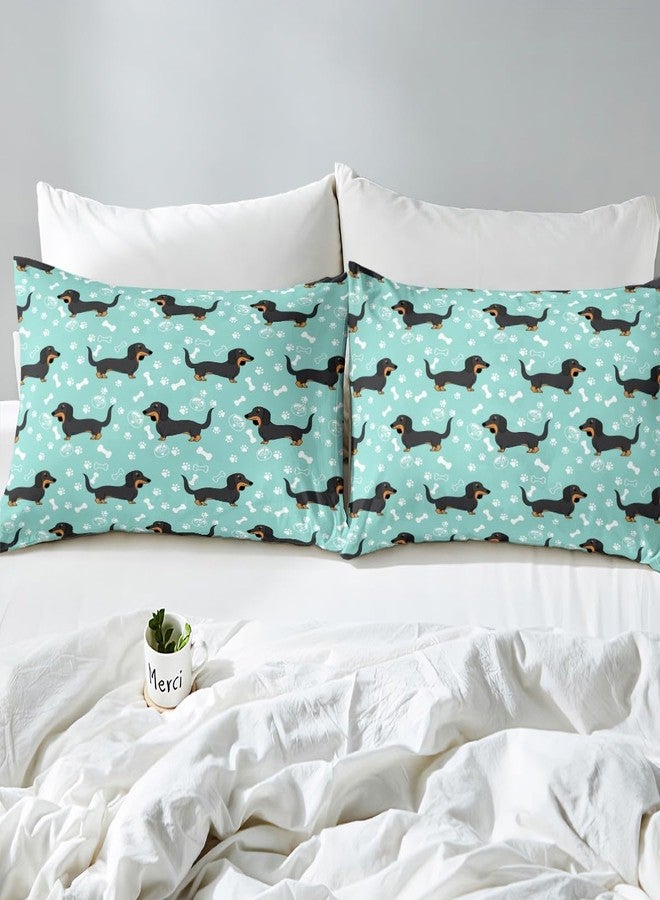 Homewish Cartoon Dachshund Bed Sheet Set Queen Size,Bones Dog Paws Hand Sketch Bedding Set for Children Adult,Cute Puppy Kawaii Pet Animal Sheet Sets with Flat, Fitted Sheet, 2 Pillowcases - Image 4