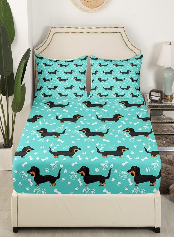 Homewish Cartoon Dachshund Bed Sheet Set Queen Size,Bones Dog Paws Hand Sketch Bedding Set for Children Adult,Cute Puppy Kawaii Pet Animal Sheet Sets with Flat, Fitted Sheet, 2 Pillowcases - Image 3