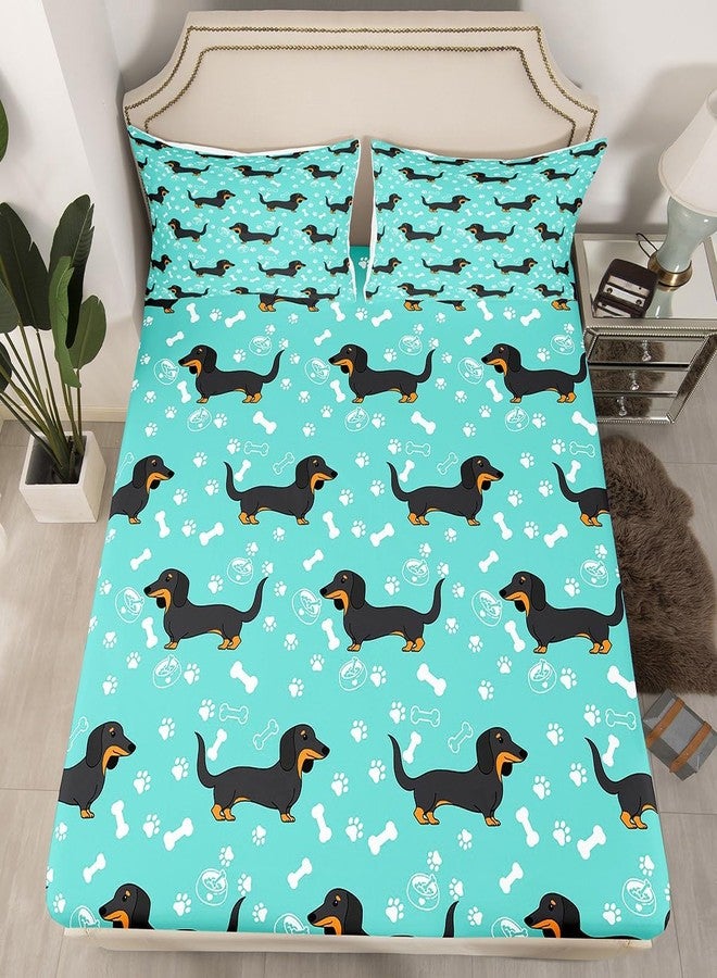 Homewish Cartoon Dachshund Bed Sheet Set Queen Size,Bones Dog Paws Hand Sketch Bedding Set for Children Adult,Cute Puppy Kawaii Pet Animal Sheet Sets with Flat, Fitted Sheet, 2 Pillowcases - Image 2