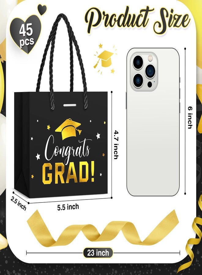 Jetec 45 Pack 2025 Graduation Gift Bags Bulk Small Congrats Bags with Handle and Bow Ribbon 5.5 x 4.7 x 2.5 Inch Grad Paper Treat Gifts Party Favor Supplies for College High School(Black Gold) - Image 2