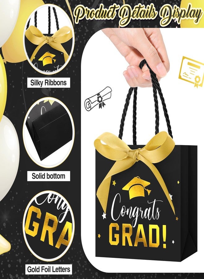 Jetec 45 Pack 2025 Graduation Gift Bags Bulk Small Congrats Bags with Handle and Bow Ribbon 5.5 x 4.7 x 2.5 Inch Grad Paper Treat Gifts Party Favor Supplies for College High School(Black Gold) - Image 4