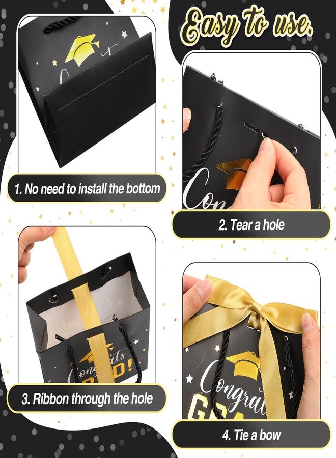Jetec 45 Pack 2025 Graduation Gift Bags Bulk Small Congrats Bags with Handle and Bow Ribbon 5.5 x 4.7 x 2.5 Inch Grad Paper Treat Gifts Party Favor Supplies for College High School(Black Gold) - Image 5