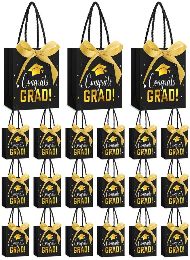 Jetec 45 Pack 2025 Graduation Gift Bags Bulk Small Congrats Bags with Handle and Bow Ribbon 5.5 x 4.7 x 2.5 Inch Grad Paper Treat Gifts Party Favor Supplies for College High School(Black Gold) - Image 1