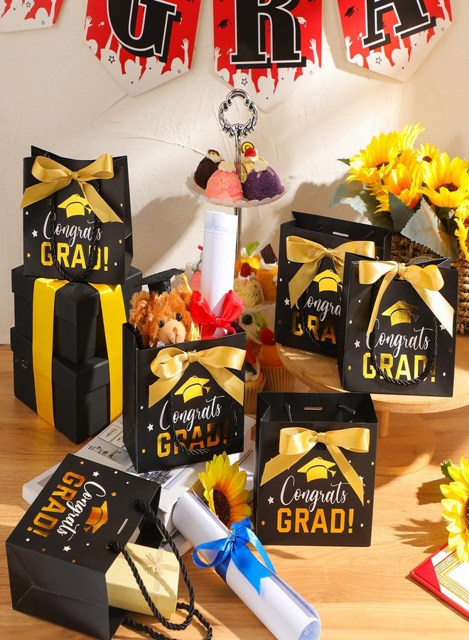 Jetec 45 Pack 2025 Graduation Gift Bags Bulk Small Congrats Bags with Handle and Bow Ribbon 5.5 x 4.7 x 2.5 Inch Grad Paper Treat Gifts Party Favor Supplies for College High School(Black Gold) - Image 3