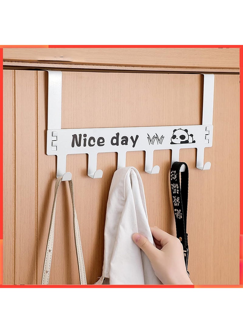 wolpin wolpin Over The Door Hook Hanger Wall Organiser Removable Hook Rack for Hanging Towel Clothes Hanger Multipurpose Hook Rail NailFree 6 Hooks White Iron  - Image 1