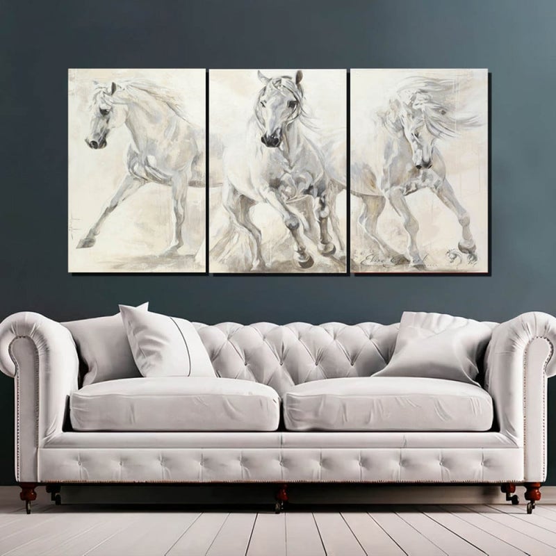 Marktna Three modern canvas paintings with a horse design and a hollow frame, measuring (150×70), three pieces - Image 1