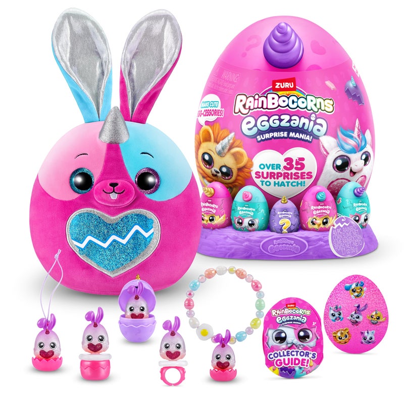 Rainbocorns Eggzania Surprise Mania Series 1 (Bunny) by ZURU, Collectible Plush Stuffed Animal, Surprise Eggs, 5 Mini Eggs, Stickers, DIY Jewelry, Slime, Ages 3+ for Girls, Children - Image 1