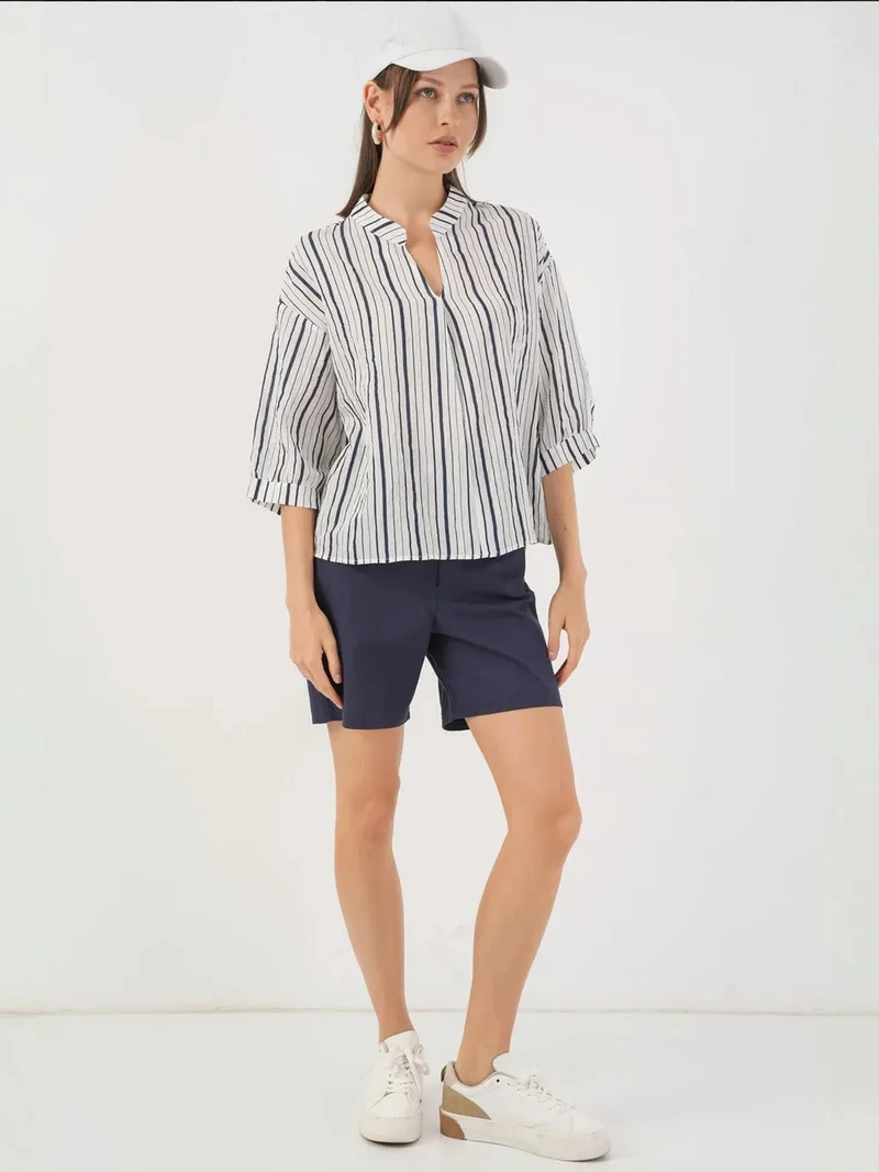 Big Dart Blue BDART Striped V-Neck Blouse for Women | Best Price UAE