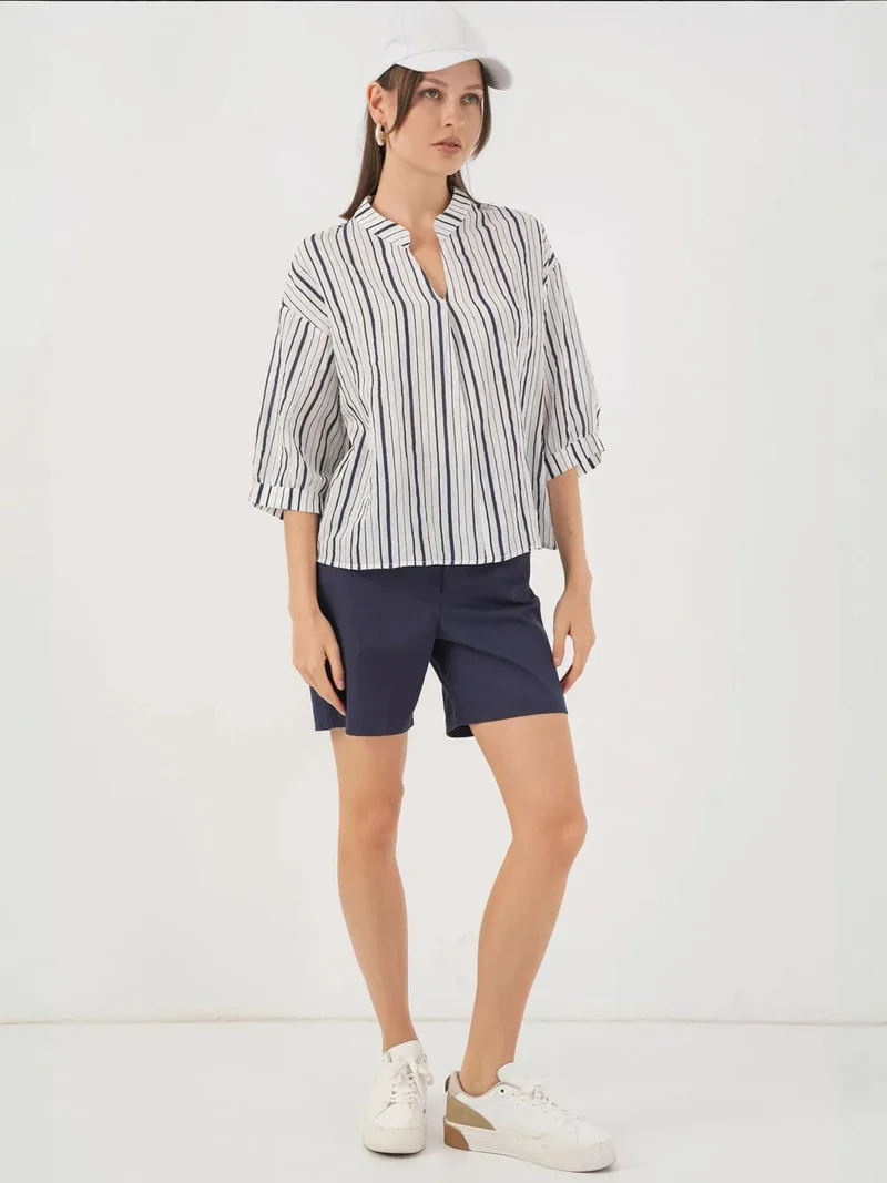 Big Dart Blue BDART Striped V-Neck Blouse for Women | Best Price UAE