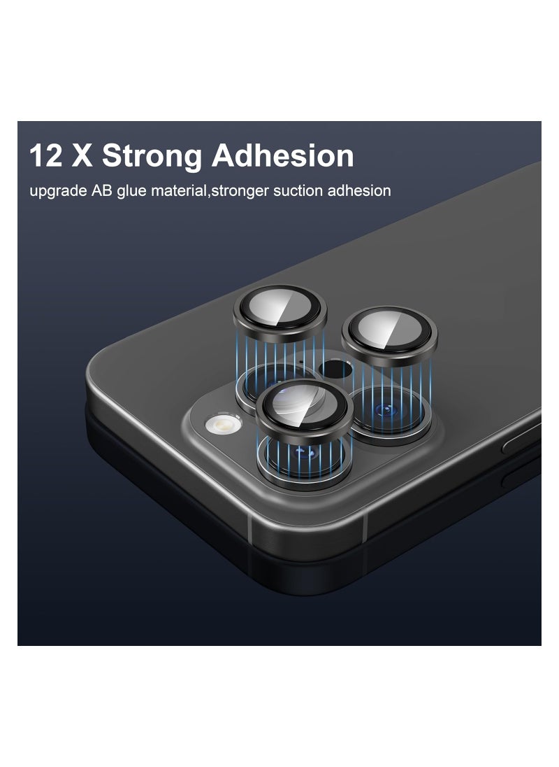 Generic Camera Lens Protector for iPhone 15 Pro 6.1-Inch and iPhone 15 Pro Max 6.7-Inch, 9H Tempered Glass Metal Individual Ring Cover, HD Clear, 3-Pieces Black Titanium  - Image 3