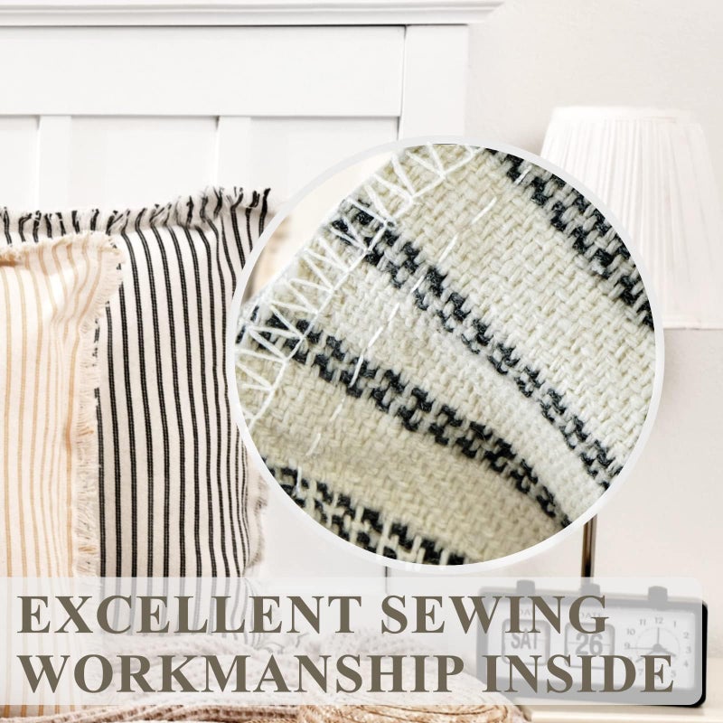 ZWJD Throw Pillow Covers 22x22 Set of 2 Striped Pillow Covers with Fringe Chic Cotton Decorative Pillows Square Cushion Covers for Sofa Couch Bed Living Room Farmhouse Decor, (Gray) - Image 4