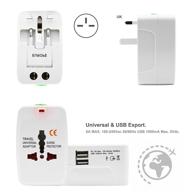 YASH VISION CT181USB Universal Travel Adapter World Wide with Built in Dual USB Charger Ports Surge Spike Protection Safety Shutter Power Light Indicator - Image 5