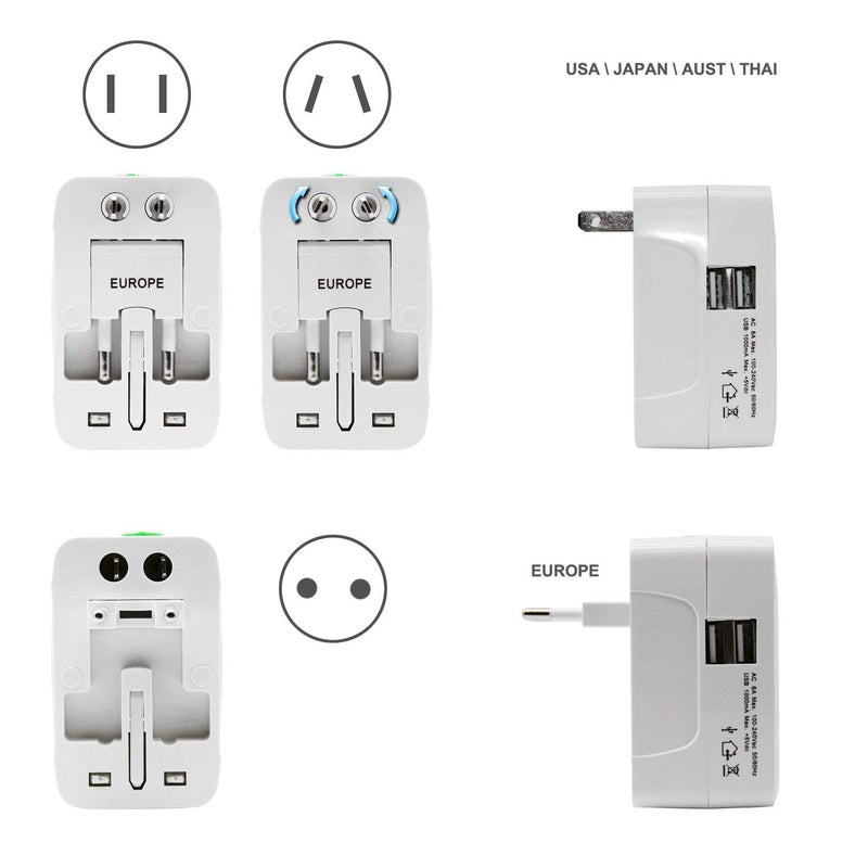 YASH VISION CT181USB Universal Travel Adapter World Wide with Built in Dual USB Charger Ports Surge Spike Protection Safety Shutter Power Light Indicator - Image 4