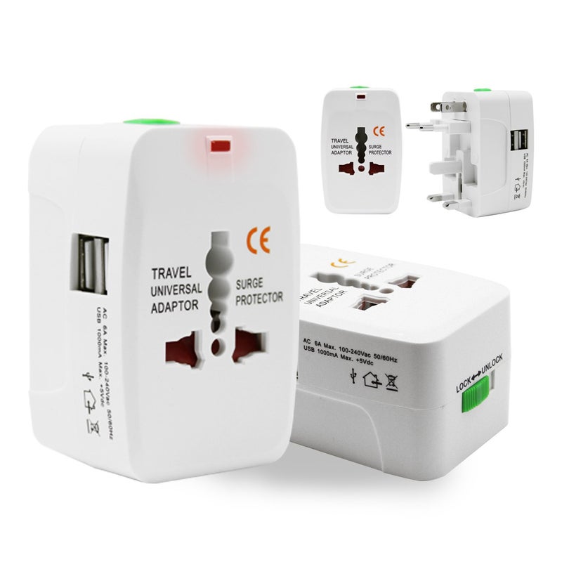 YASH VISION CT181USB Universal Travel Adapter World Wide with Built in Dual USB Charger Ports Surge Spike Protection Safety Shutter Power Light Indicator - Image 1