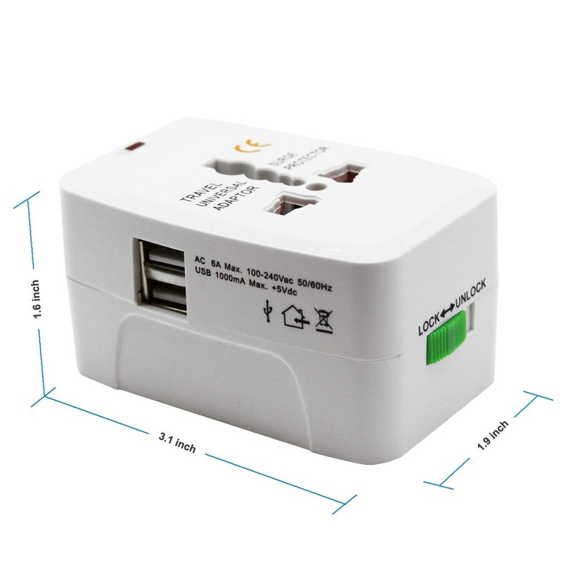 YASH VISION CT181USB Universal Travel Adapter World Wide with Built in Dual USB Charger Ports Surge Spike Protection Safety Shutter Power Light Indicator - Image 2