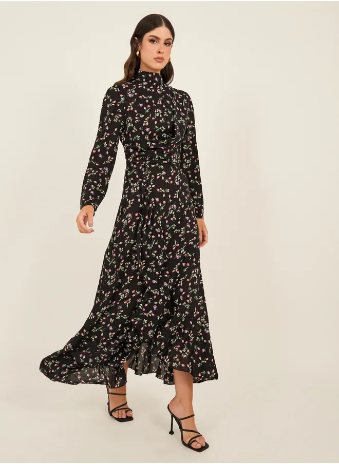ستايلي All-Over Print High Neck A-Line Maxi Dress