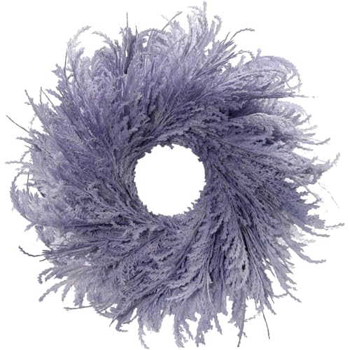 HipTree 28 Inch Farmhouse Lavender Purple Flocked Cypress Wreath Outdoor- Handmade Faux Lavender Pampas Grass Wreath for Front Door, Spring/Summer/Easter/Wedding All-Season Home Décor - Image 1