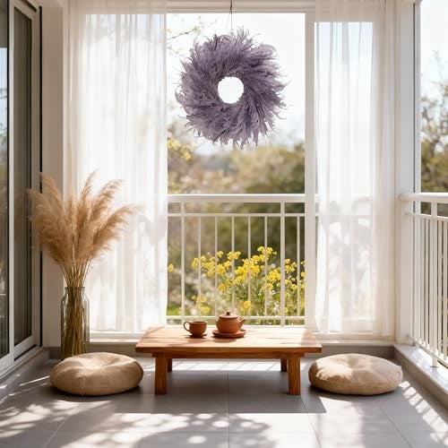 HipTree 28 Inch Farmhouse Lavender Purple Flocked Cypress Wreath Outdoor- Handmade Faux Lavender Pampas Grass Wreath for Front Door, Spring/Summer/Easter/Wedding All-Season Home Décor - Image 5