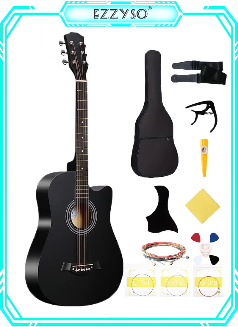 EzzySo 38-Inch Classical Guitar with Accessories Set for Kids Beginner and Adults, Travel Acoustic Guitar with Guitar Bag Strings Strap Picks Cleaning Cloth Tuning Clip Guard Plate and Kazoo for Gift  - Image 1