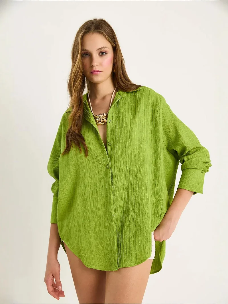 Bianco Lucci Lime Green LUCCI Oversized Textured Shirt for Women | Best Price UAE