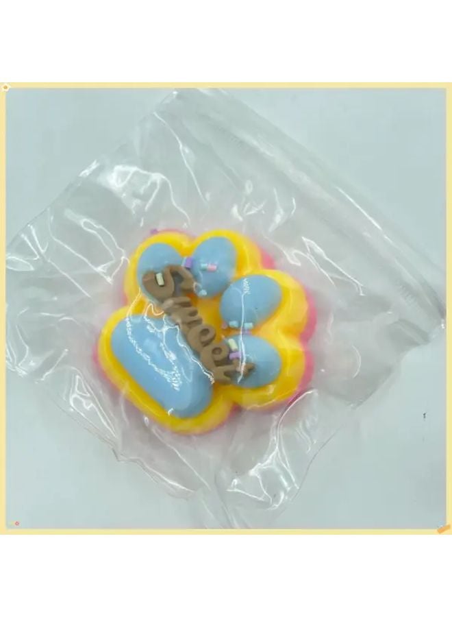 Sweet Paw Print Relax Toy Yellow Blue TPR Soft Texture Novelty Desk Accessory - Image 1