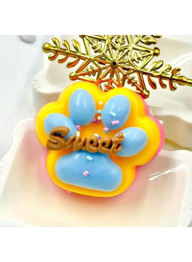 Sweet Paw Print Relax Toy Yellow Blue TPR Soft Texture Novelty Desk Accessory - Image 2