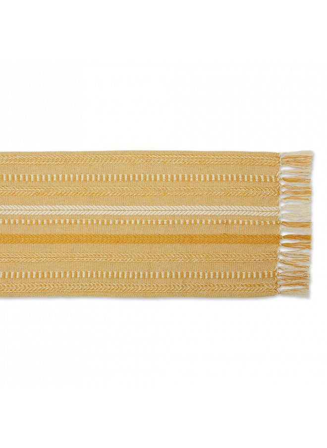DII Farmhouse Braided Stripe Table Runner Collection, 15x72 (15x77, Fringe Included), Honey Gold