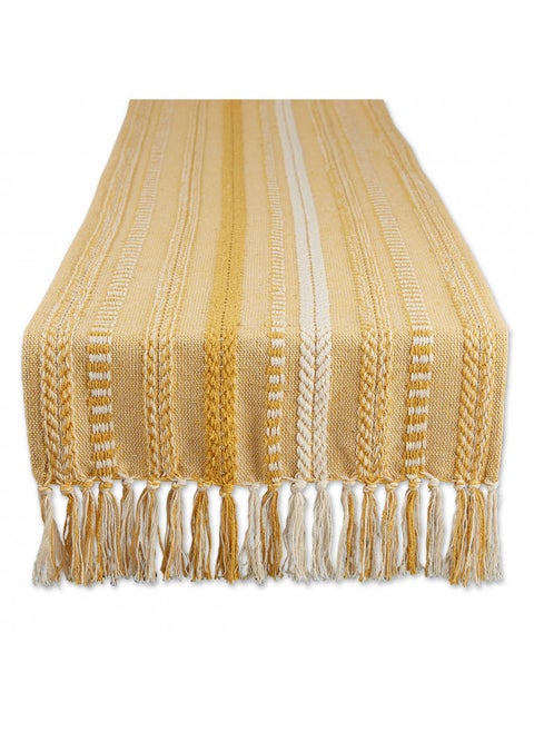 DII Farmhouse Braided Stripe Table Runner Collection, 15x72 (15x77, Fringe Included), Honey Gold