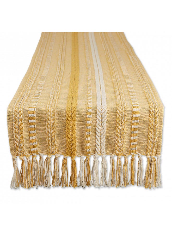 DII Farmhouse Braided Stripe Table Runner Collection, 15x72 (15x77, Fringe Included), Honey Gold