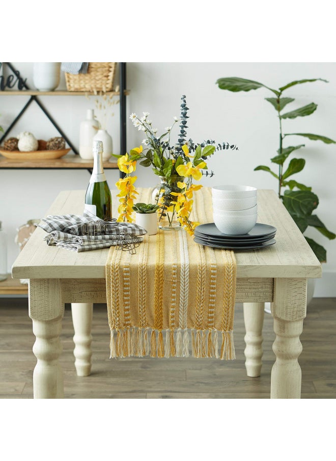 DII Farmhouse Braided Stripe Table Runner Collection, 15x72 (15x77, Fringe Included), Honey Gold