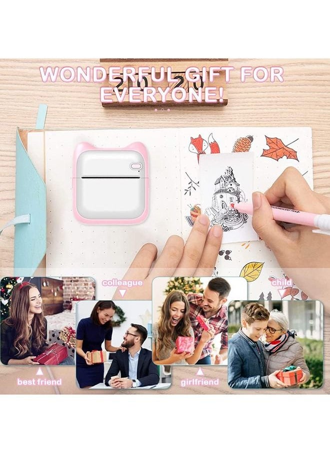 Taiahiro - Mini Photo Printer for iPhone/Android,1000mAh Portable Thermal Photo Printer with 5 Rolls Sticker and 5 Rolls of Thermal Paper,for Gift Study Notes Work Children Photo Picture Memo - Image 1