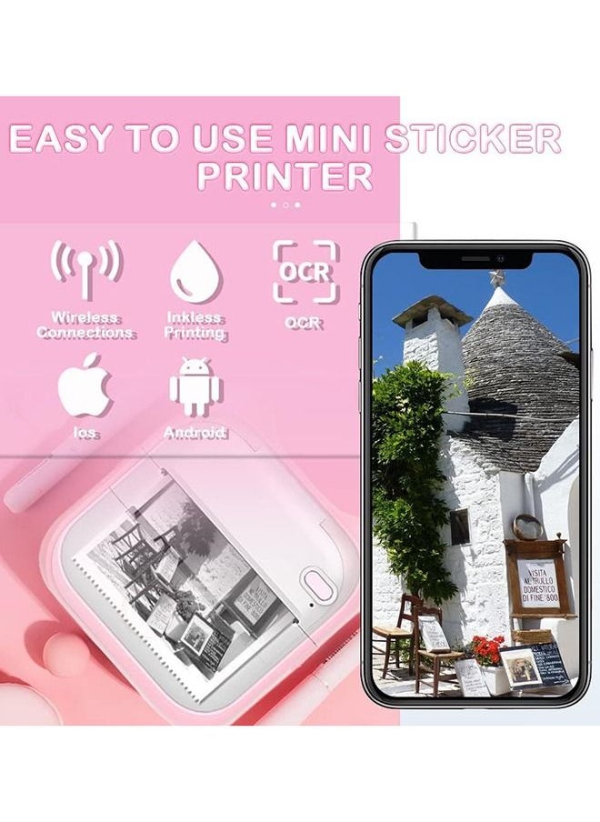 Taiahiro - Mini Photo Printer for iPhone/Android,1000mAh Portable Thermal Photo Printer with 5 Rolls Sticker and 5 Rolls of Thermal Paper,for Gift Study Notes Work Children Photo Picture Memo - Image 1