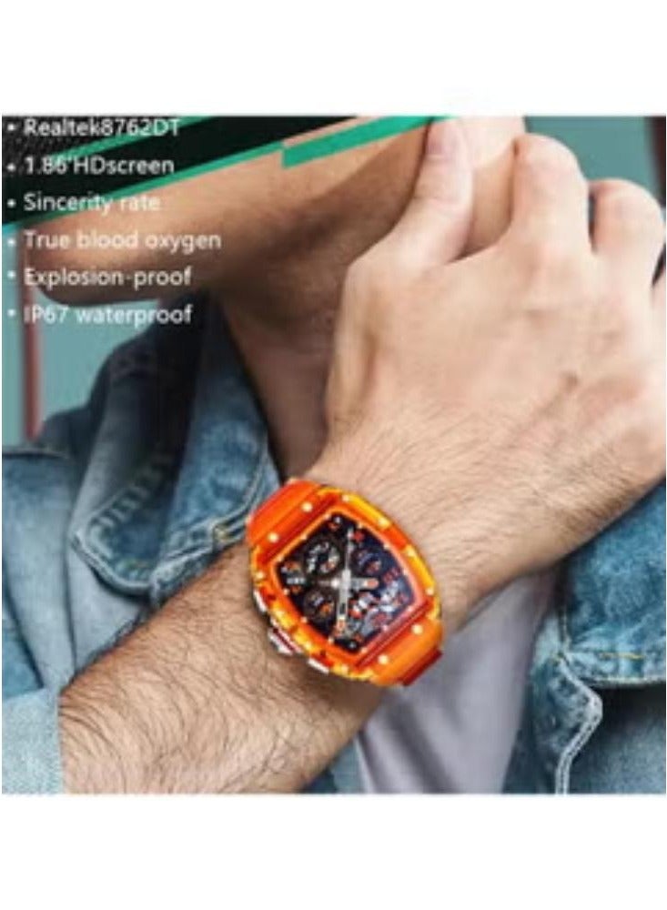 1.86-inch Full Touch Screen IP68 Waterproof and HD Calling Android Smart Watch For Men Orange - Image 2