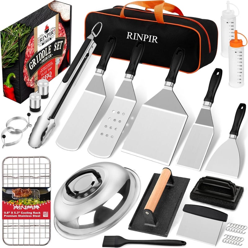 RINPIR 33PCS Griddle Accessories Kit for Blackstone, Flat Top Grill Accessories Tools with Cooling Rack, Melting Dome and Burger Press, Professional Hibachi Spatula Gift Set for Outdoor Teppanyaki BBQ - Image 1