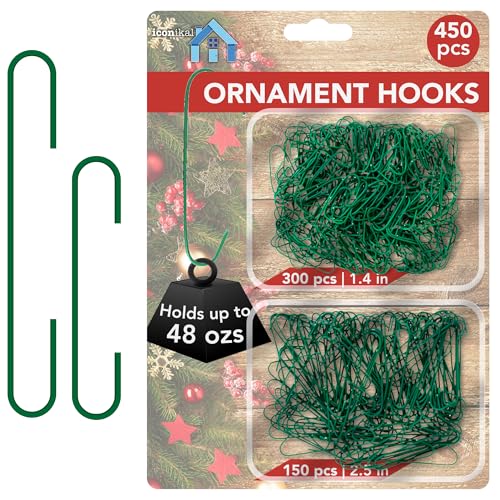 Iconikal 450-Count Green Ornament Hooks Heavy Duty 1.4 & 2.5-Inch Christmas Tree Hangers for Large Small Decorations Blends with Tree Bulk Pack - Image 1