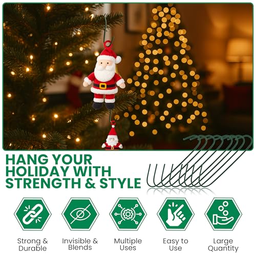 Iconikal 450-Count Green Ornament Hooks Heavy Duty 1.4 & 2.5-Inch Christmas Tree Hangers for Large Small Decorations Blends with Tree Bulk Pack - Image 3