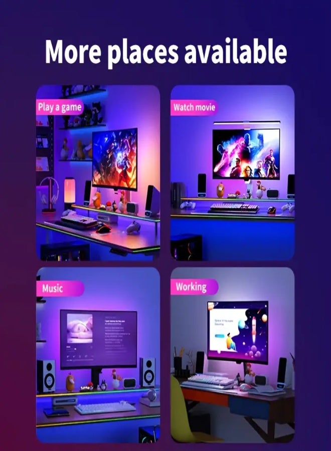 ارواق شريط إضاءة LED ذكي RGB لشاشات الألعاب - إضاءة مزامنة موسيقى تعمل عبر USB مع تحكم برمجي، متوافقة مع أجهزة الكمبيوتر مقاس 32 بوصة، إضاءة محيطة لإعدادات الكمبيوتر وديكور غرفة النوم - Image 3